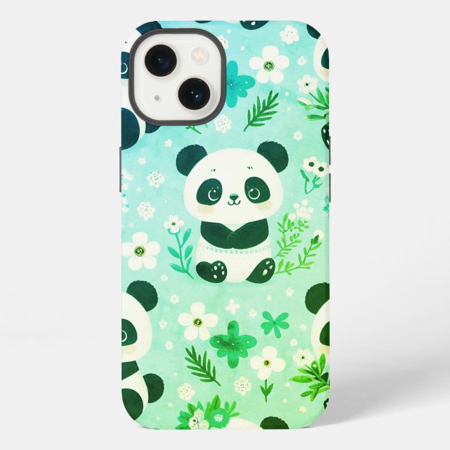Panda Bear Pattern Green Print iPhone Case (Back)