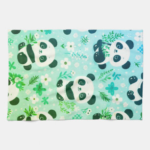 Panda Bear Pattern Green Print Kitchen Towel