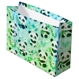 Panda Bear Pattern Green Print Large Gift Bag