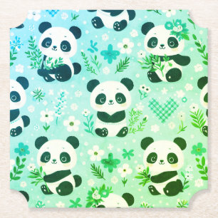 Panda Bear Pattern Green Print Paper Coaster