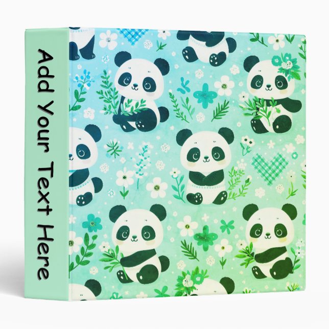 Panda Bear Pattern Green Print PPersonal Binder (Front/Spine)