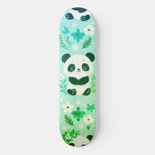 Panda Bear Pattern Green Print Skateboard (Front)