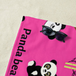 Panda bear pattern on pink beach towel