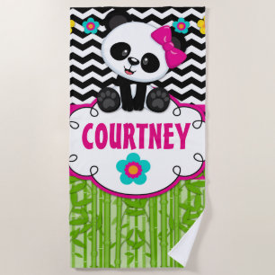 Panda Bear Personalized Monogram Beach Towel