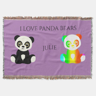 Panda bear personalized name throw blanket.