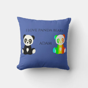 Panda bear personalized name throw pillow. throw pillow