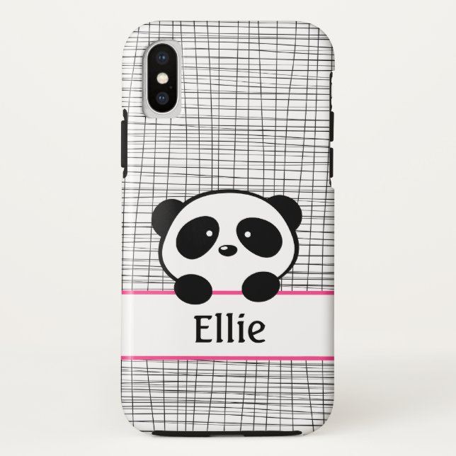Panda Bear Pink and Black Girly Animal Monogram Case-Mate iPhone Case (Back)