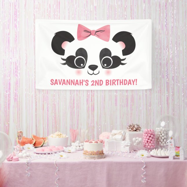  Panda Bear Pink Birthday Party Backdrop Banner (Party)