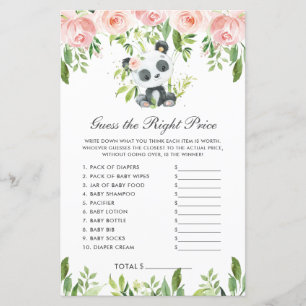 Panda Bear Pink Floral Guess The Right Price Game 
