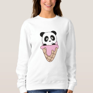 Panda Bear Pink Ice Cream Waffle Cute Animals Kids Sweatshirt