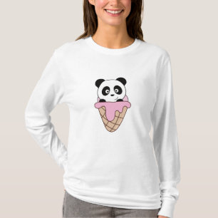 Panda Bear Pink Ice Cream Waffle Cute Animals Kids T-Shirt