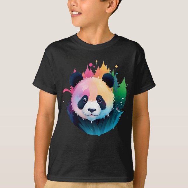  Panda Bear Portrait Forest Paint Splash Logo T-Shirt (Front)