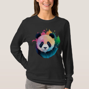 Panda Bear Portrait Forest Paint Splash Logo T-Shirt