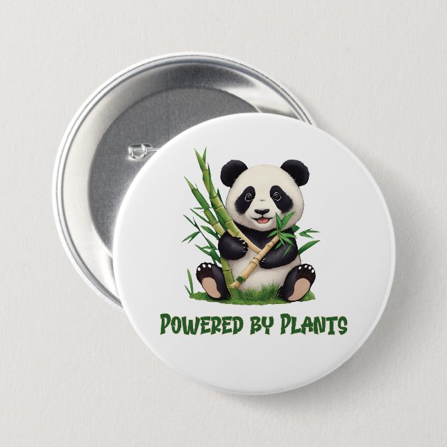 Panda Bear powered by plants 3 Inch Round Button (Front & Back)