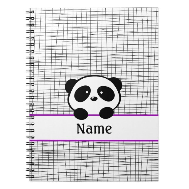 Panda Bear Purple and Black Personalized Notebook (Front)