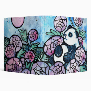 Panda Bear Purple Flowers Nature Lovers            Binder