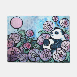 Panda Bear Purple Flowers Nature Lovers Doormat