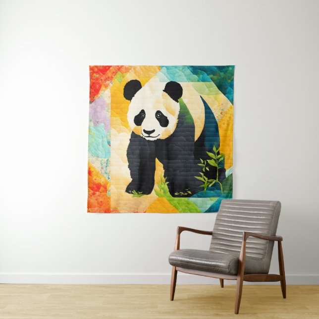 Panda Bear Quilt Look Tapestry (In Situ)
