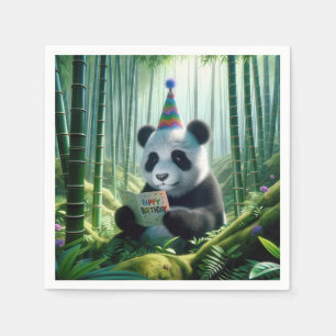 Panda Bear Reading a Birthday Card Napkin