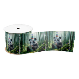 Panda Bear Reading a Birthday Card Satin Ribbon