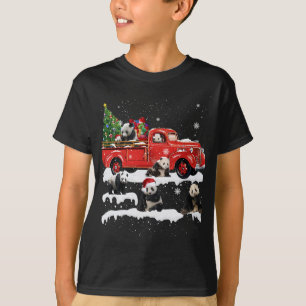 Panda Bear Riding Red Truck Merry Christmas X-mas T-Shirt