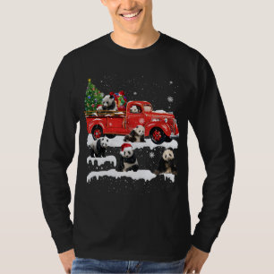 Panda Bear Riding Red Truck Merry Christmas X-mas T-Shirt