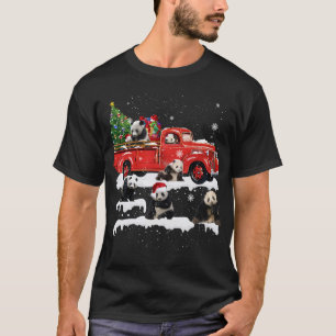 Panda Bear Riding Red Truck Merry Christmas X-mas  T-Shirt
