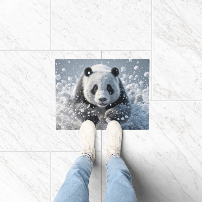 Panda Bear Running In Snow Doormat (Indoor)