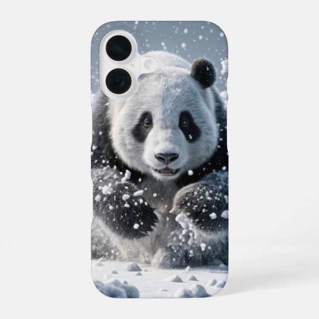 Panda Bear Running In Snow iPhone 16 Case (Back)