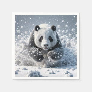 Panda Bear Running In Snow Napkin
