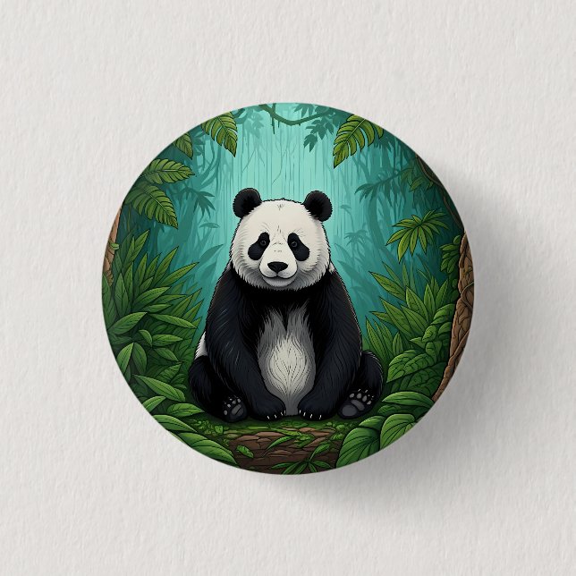 Panda bear sitting in a clearing of the jungle 1 inch round button (Front)