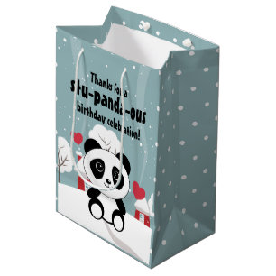 Panda bear snow cute kawaii kids cartoon birthday medium gift bag