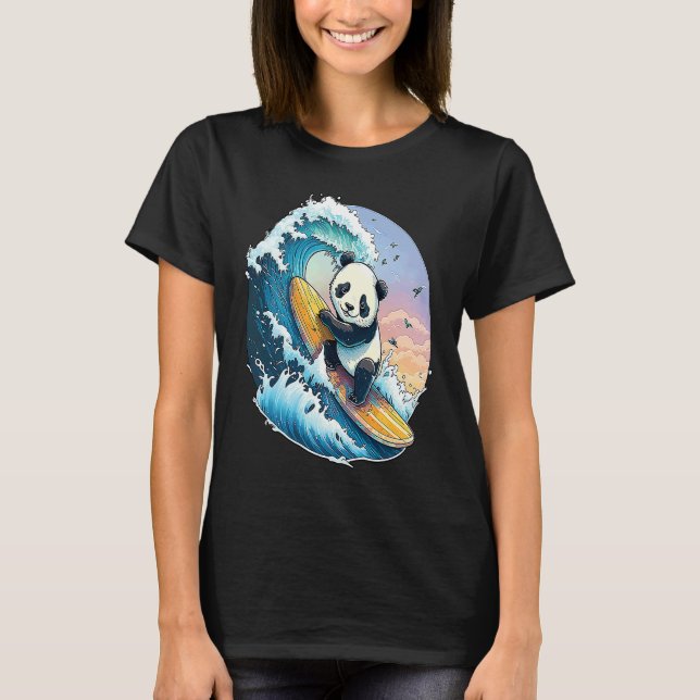 Panda Bear Surfing the great Wave off Kanagawa T-Shirt (Front)