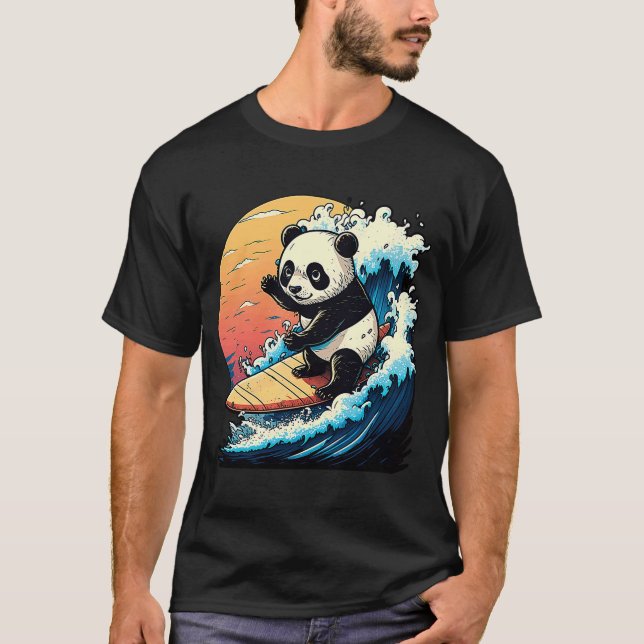Panda Bear Surfing the great Wave off Kanagawa T-Shirt (Front)
