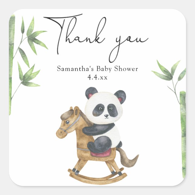 Panda bear thank you baby shower square sticker (Front)