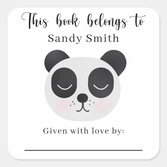 Panda bear - This book belongs to with message Square Sticker (Front)