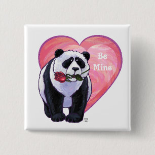 Panda Bear Valentine's Day 2 Inch Square Button