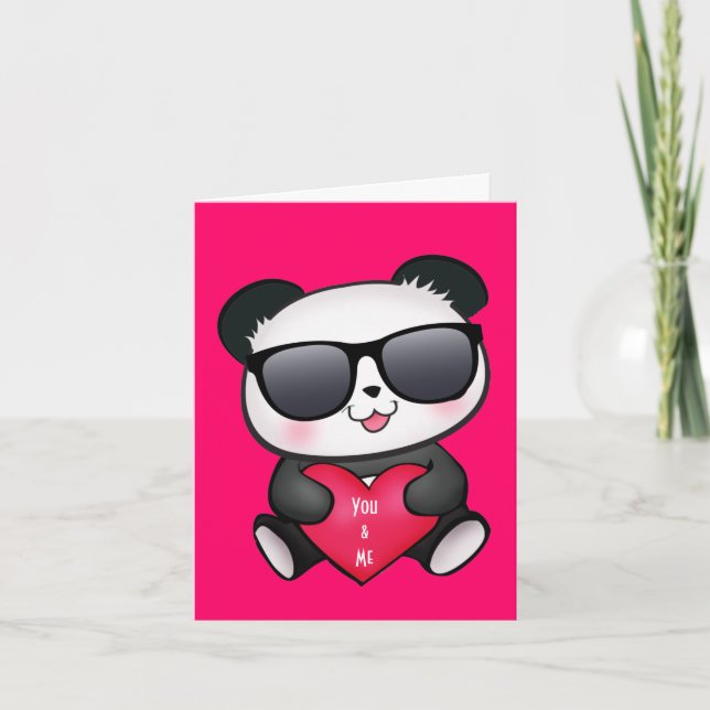 Panda Bear Valentine's Day Card Personalize Heart (Front)