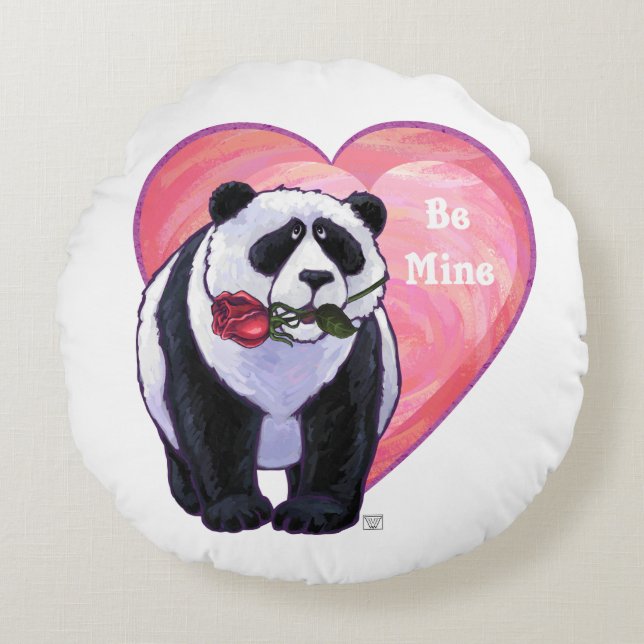 Panda Bear Valentine's Day Round Pillow (Front)