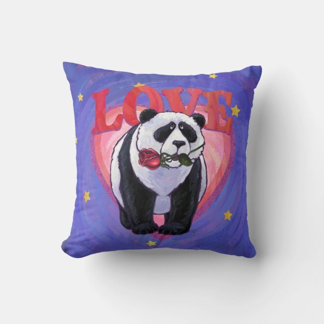 Panda Bear Valentine's Day Throw Pillow (Front)