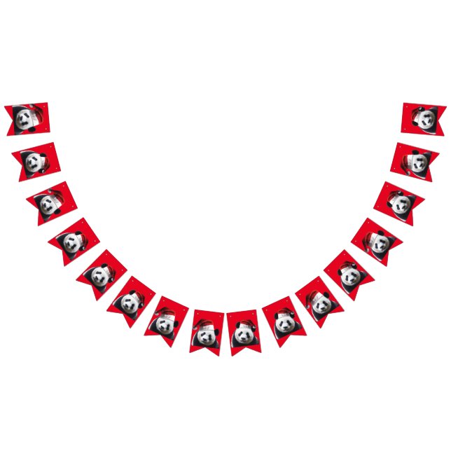 Panda Bear Wearing a Santa Claus Hat Bunting Flags (All)