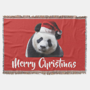 Panda Bear wearing a Santa Claus Hat Throw Blanket