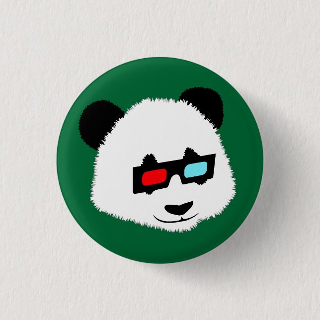 Panda Bear with 3D Glasses 1 Inch Round Button (Front)