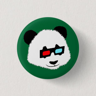 Panda Bear with 3D Glasses 1 Inch Round Button