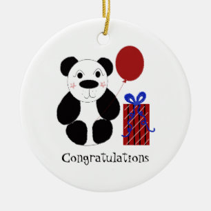 Panda Bear with Balloon Congratulations Ceramic Ornament