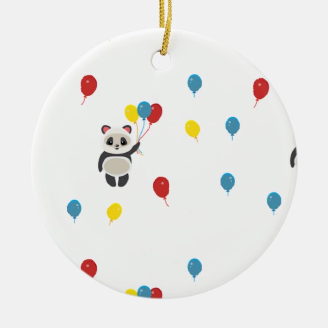 Panda bear with balloons white ceramic ornament (Front)