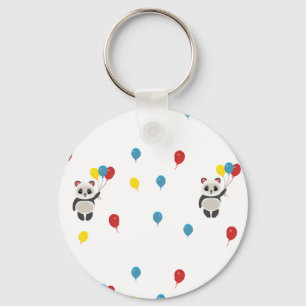 Panda bear with balloons white keychain