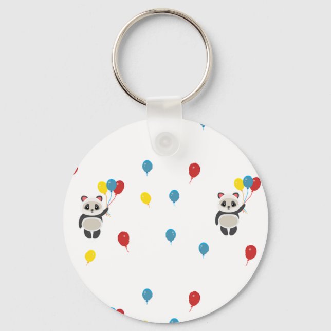 Panda bear with balloons white keychain (Front)