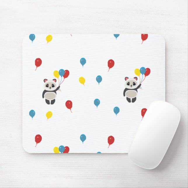 Panda bear with balloons white mouse pad (With Mouse)