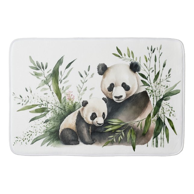 Panda Bear With Cub Bath Mat (Front)